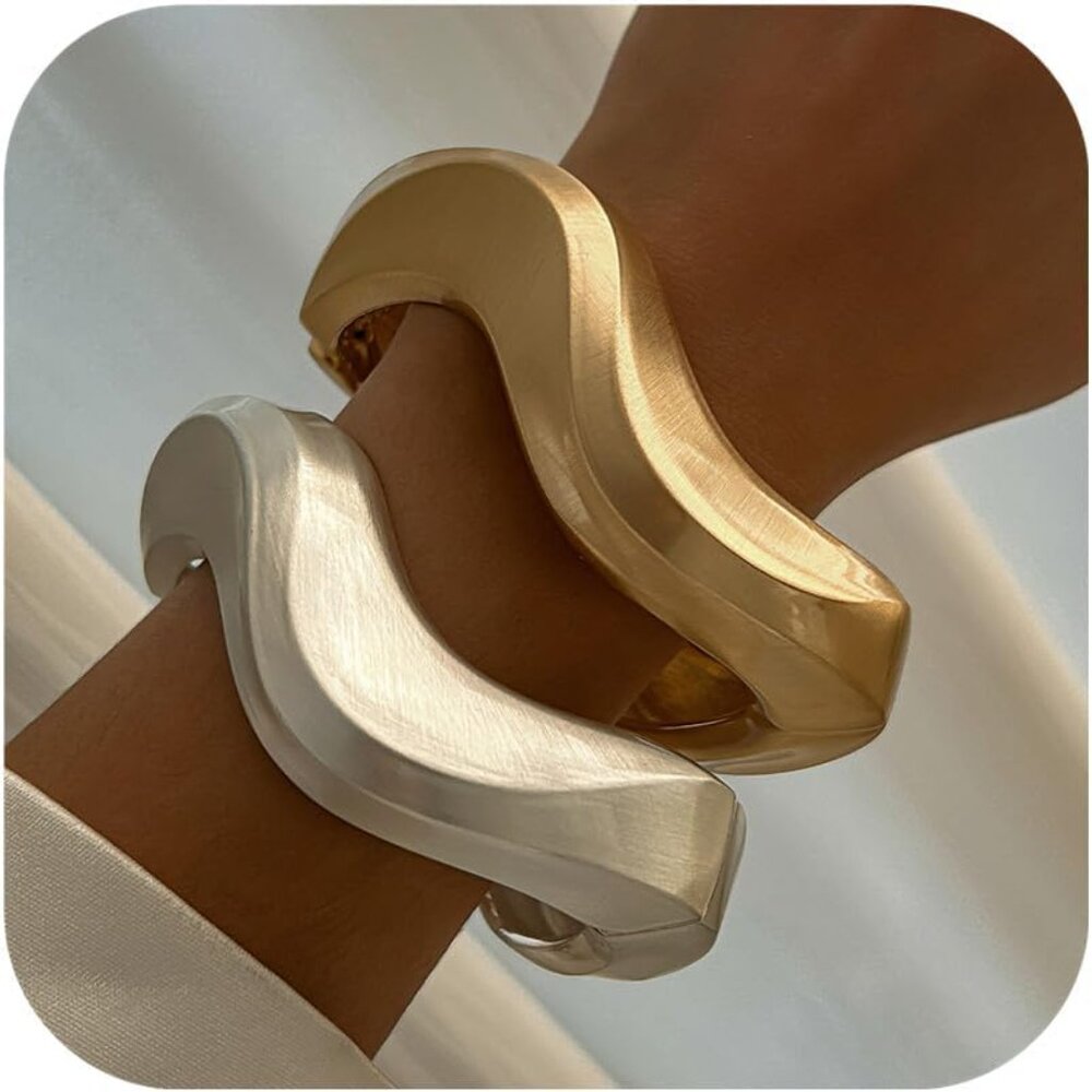 Gold And Silver Minimalist Stackable Cuff Bracele… - image 1